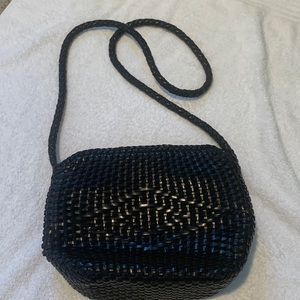 De Vecchi by Hamilton Hodge- Italian black woven leather- Crossbody Handbag